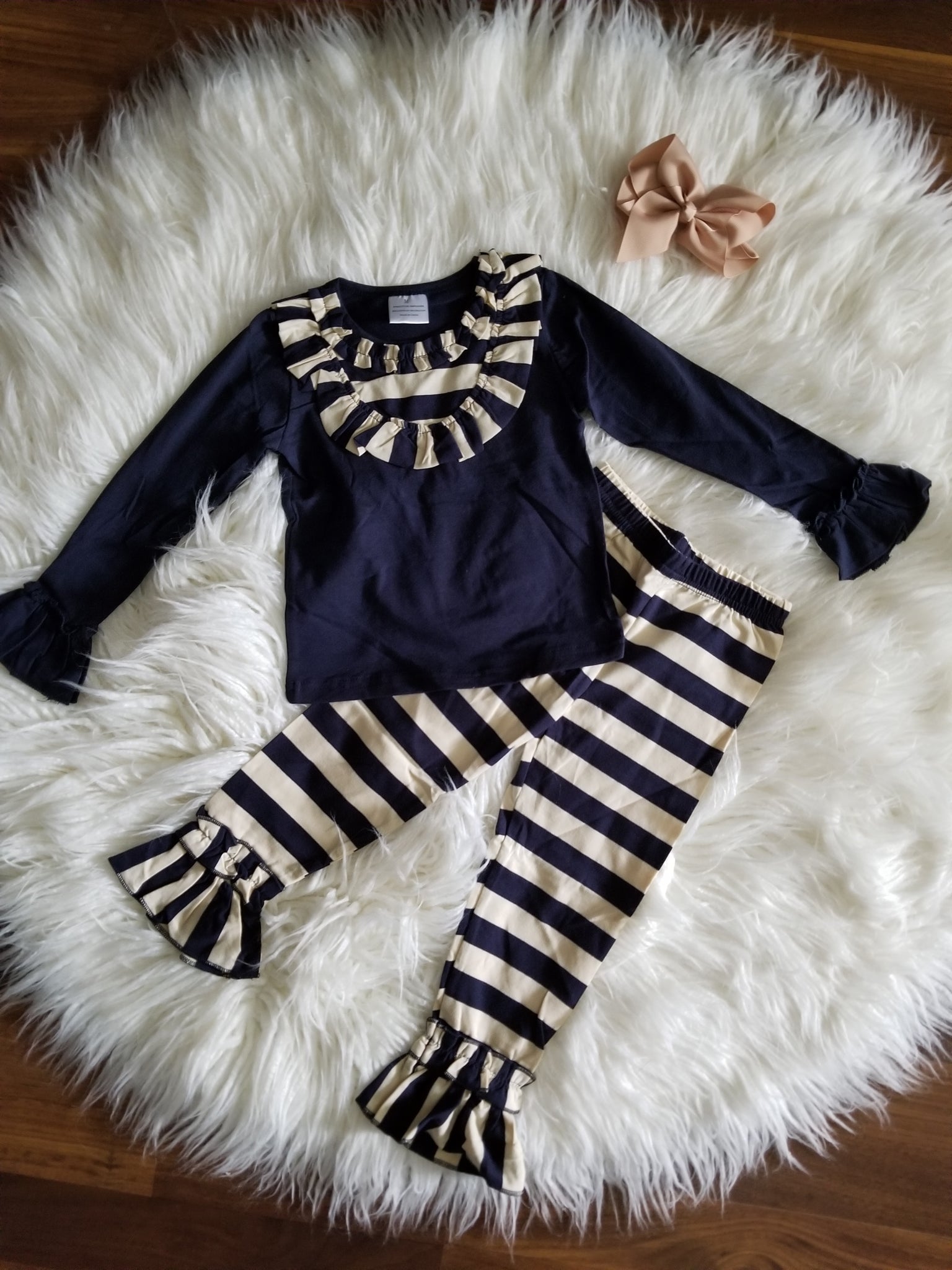2 piece navy and taupe outfit