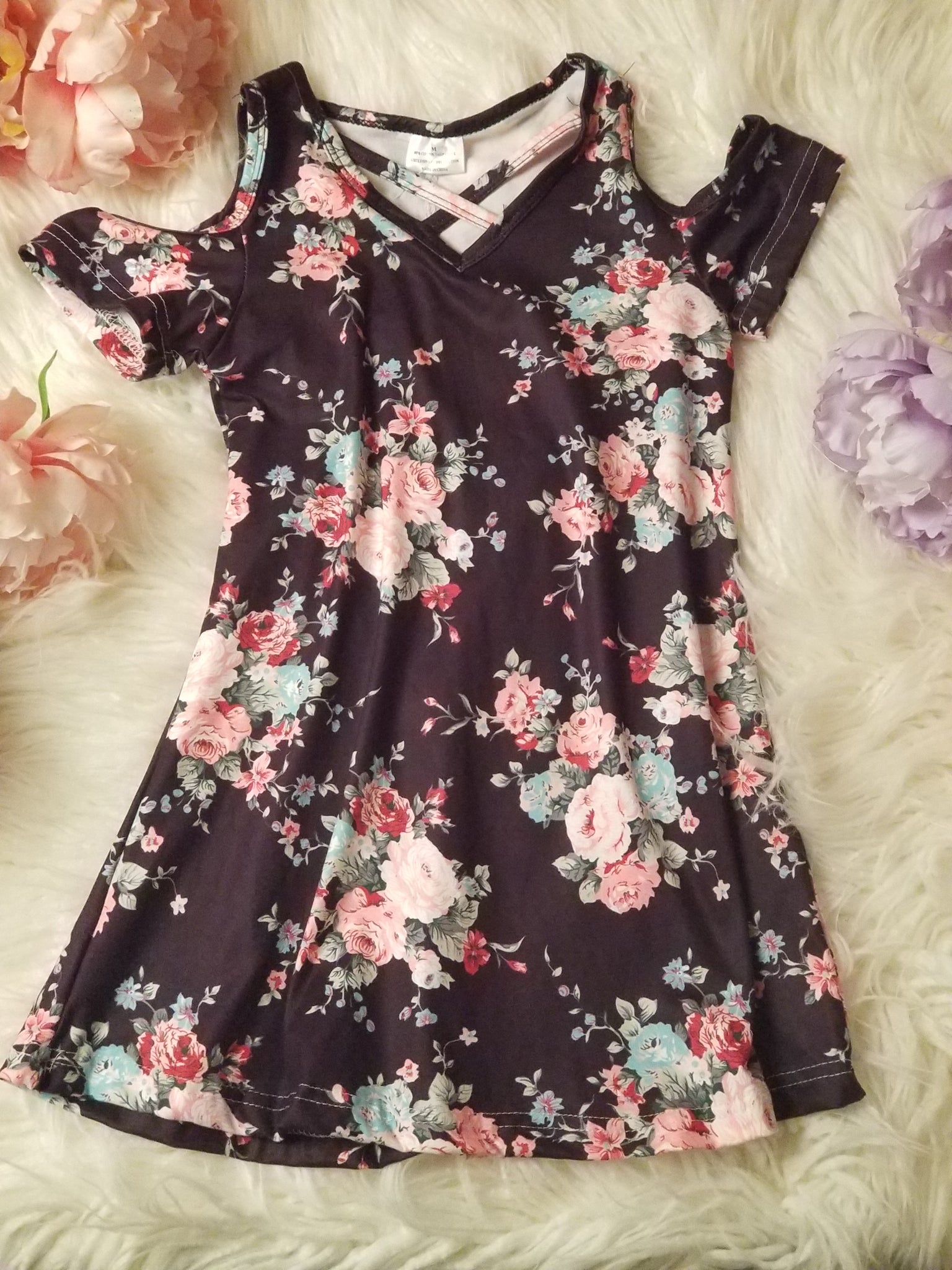Black criss cross floral dress